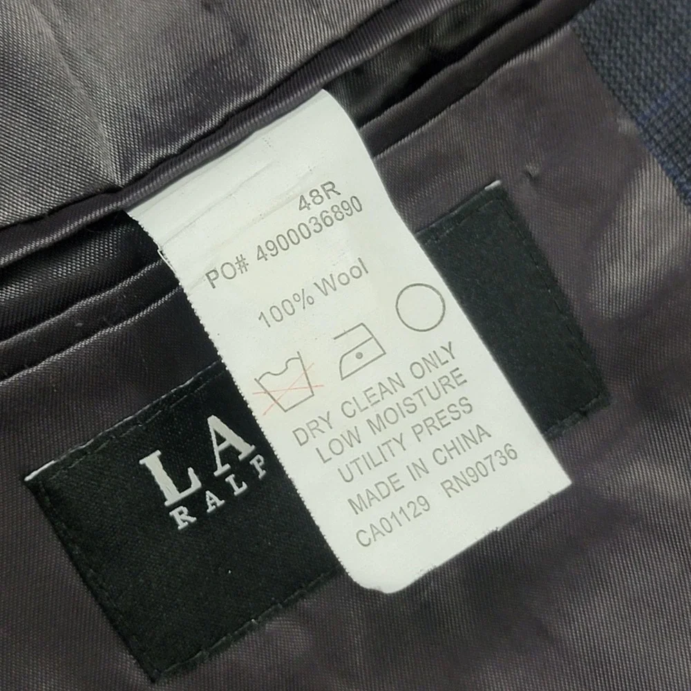 Lauren Ralph Lauren Suit Jacket Mens 48R Gray Check Wool Slim Fit 2 Button Notch